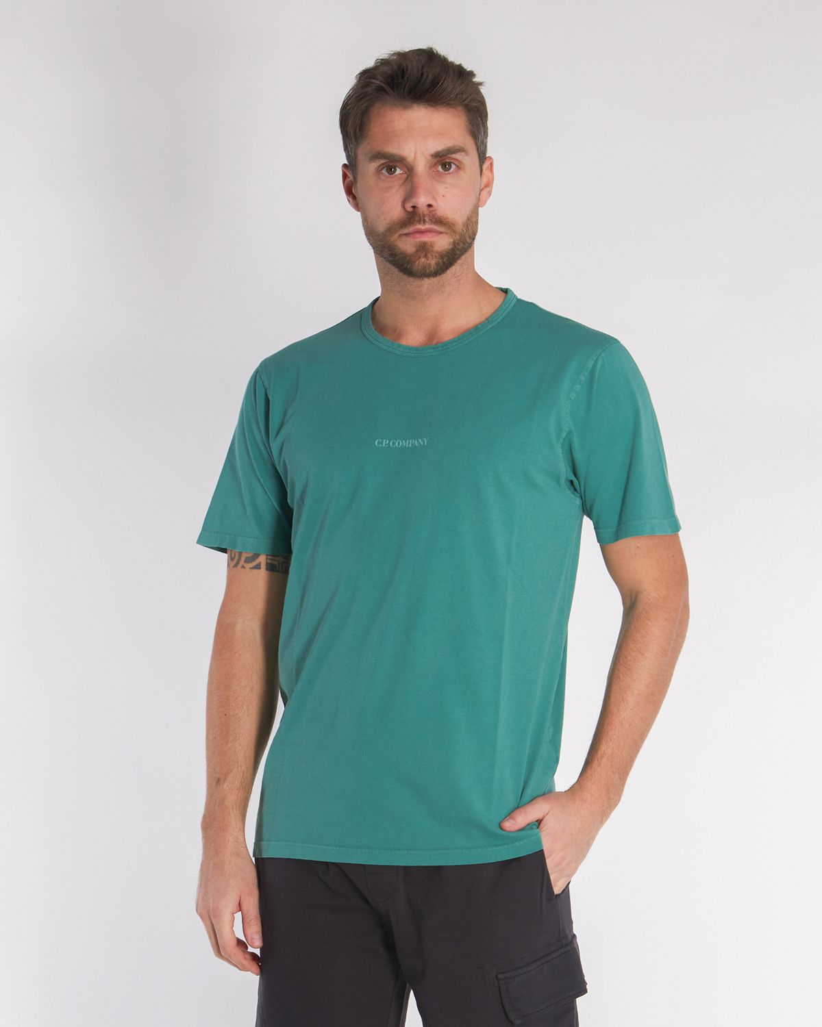 T shirt girocollo in jersey di cotone verde acqua