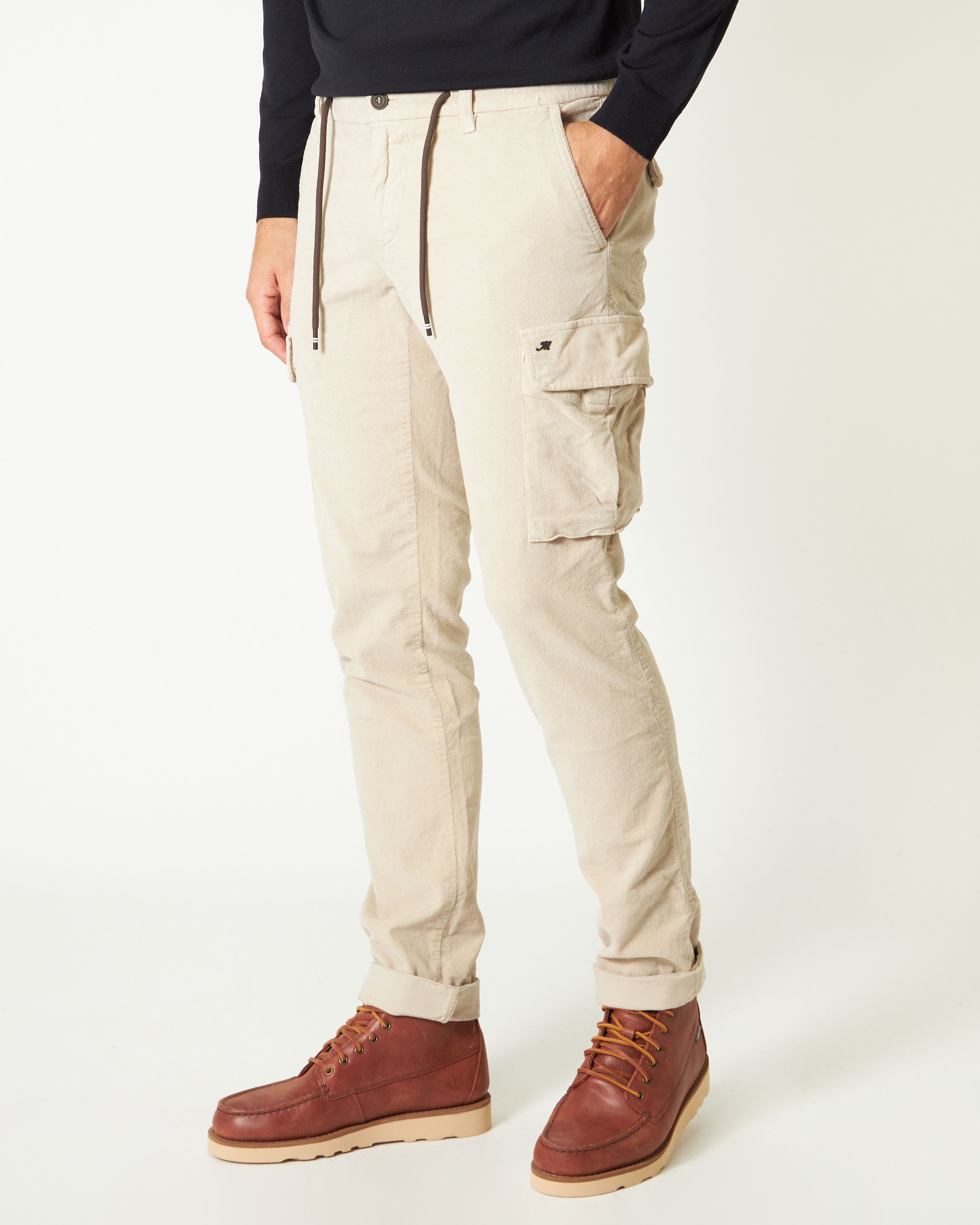 Pantalone cargo Chile Jogger in velluto di cotone strecht 2000 righe color gesso