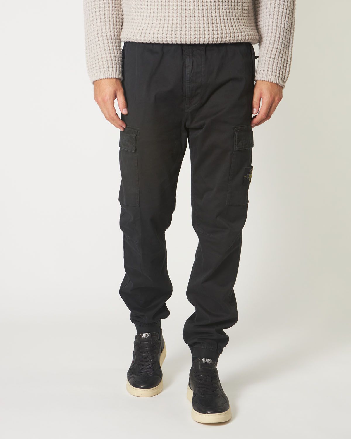 Pantaloni cargo in cotone brocken twill color nero