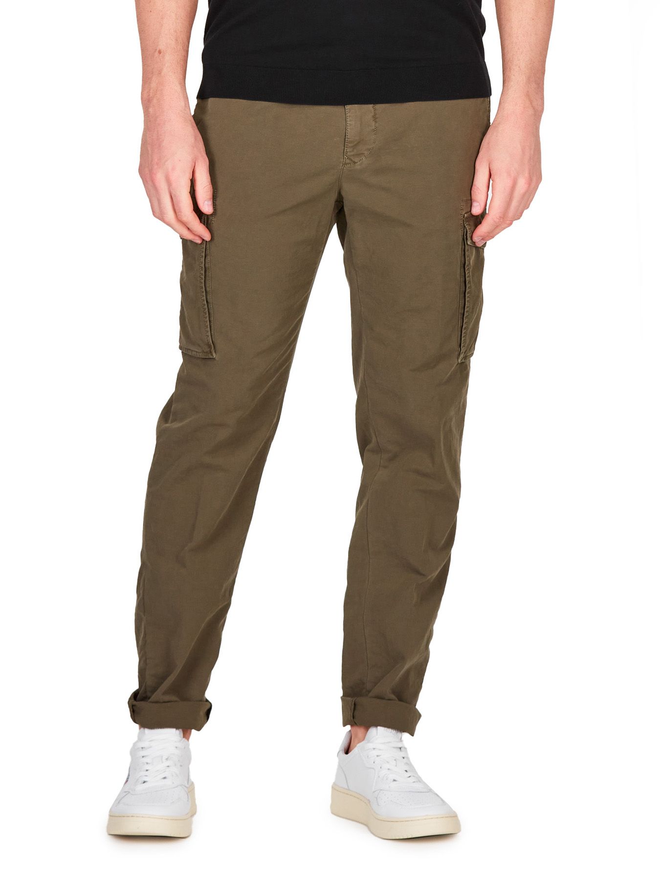 Pantalone cargo in raso strecht color militare