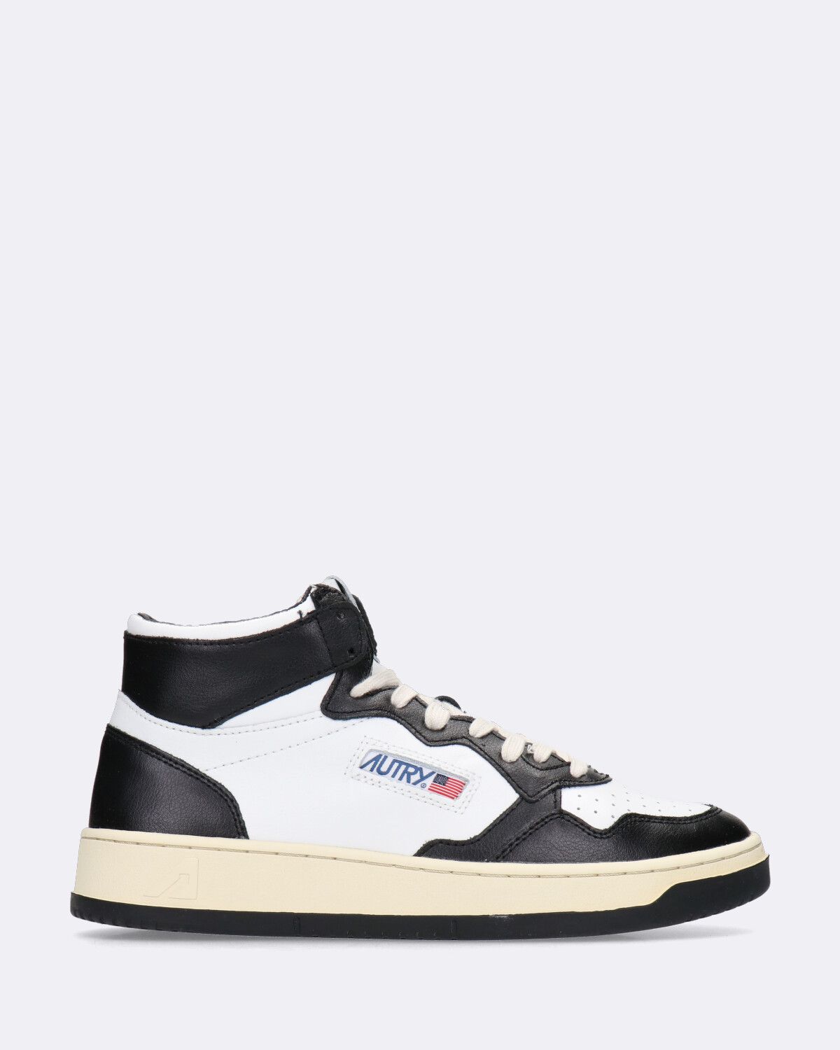 Sneakers alta con puntale traforato in vitello  bicolor bianco nero
