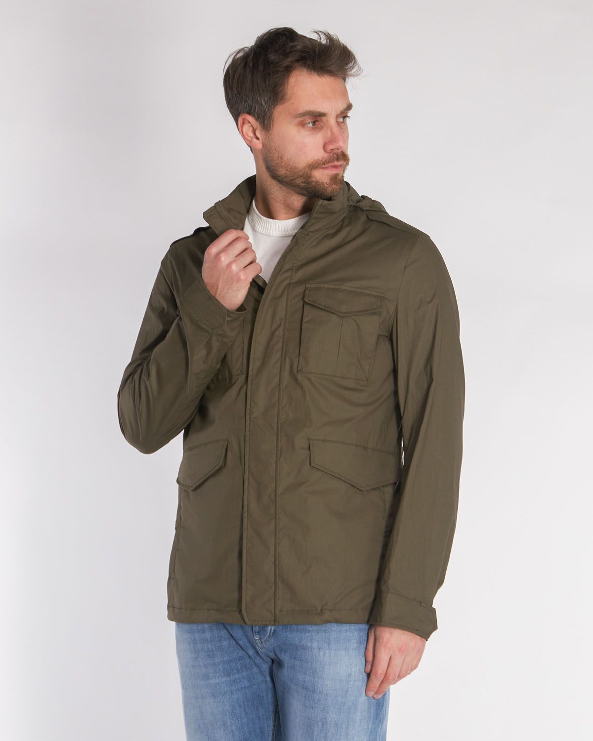 Field jacket in light cotton strecht verde militare