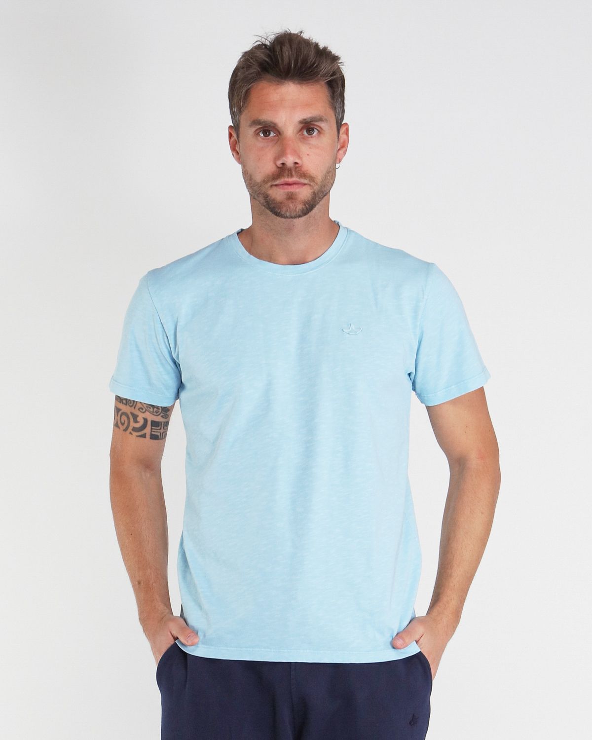 T shirt in jersey di cotone fiammato con logo posteriore pistacchio azzurro